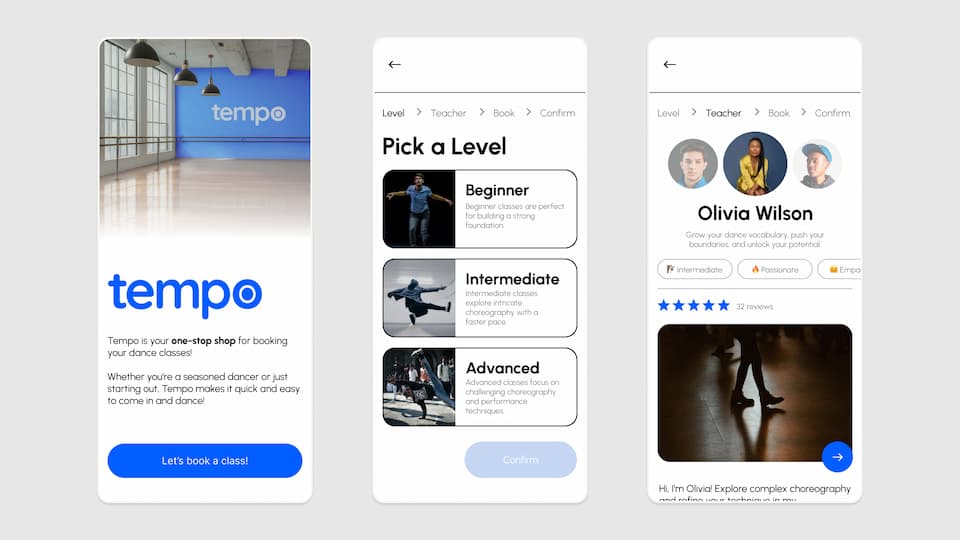 tempo - dance class booking app.